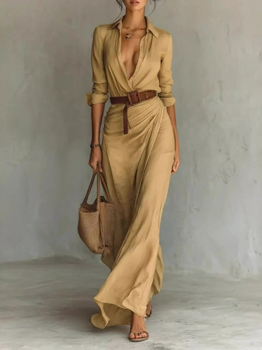 Full Size Ruched Long Sleeve Maxi Dress Plus Size — women's maxi dress Australia