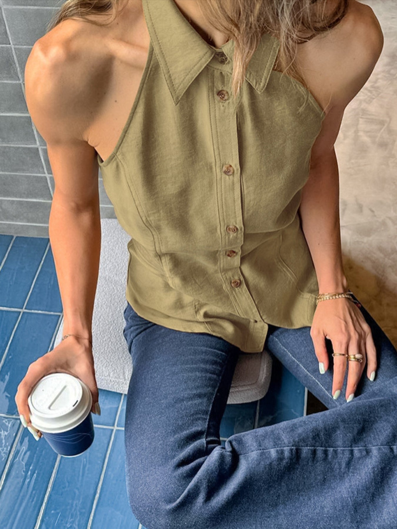 Button-Down Sleeveless Top — women's top Australia