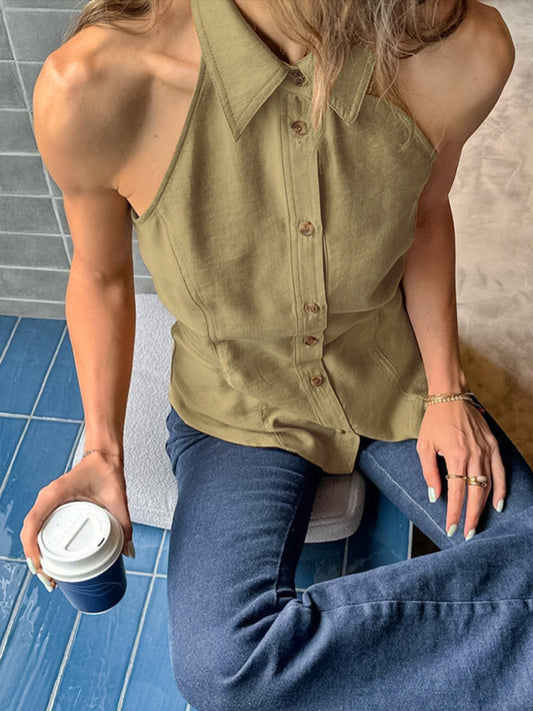 Button-Down Sleeveless Top — women's top Australia