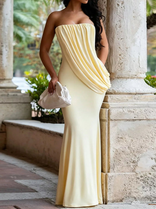 Strapless Draped Maxi Dress — evening dress Australia
