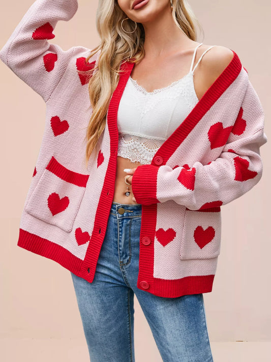 Women's Heart Pattern Button-Up Knit Cardigan — women's knitwear Australia