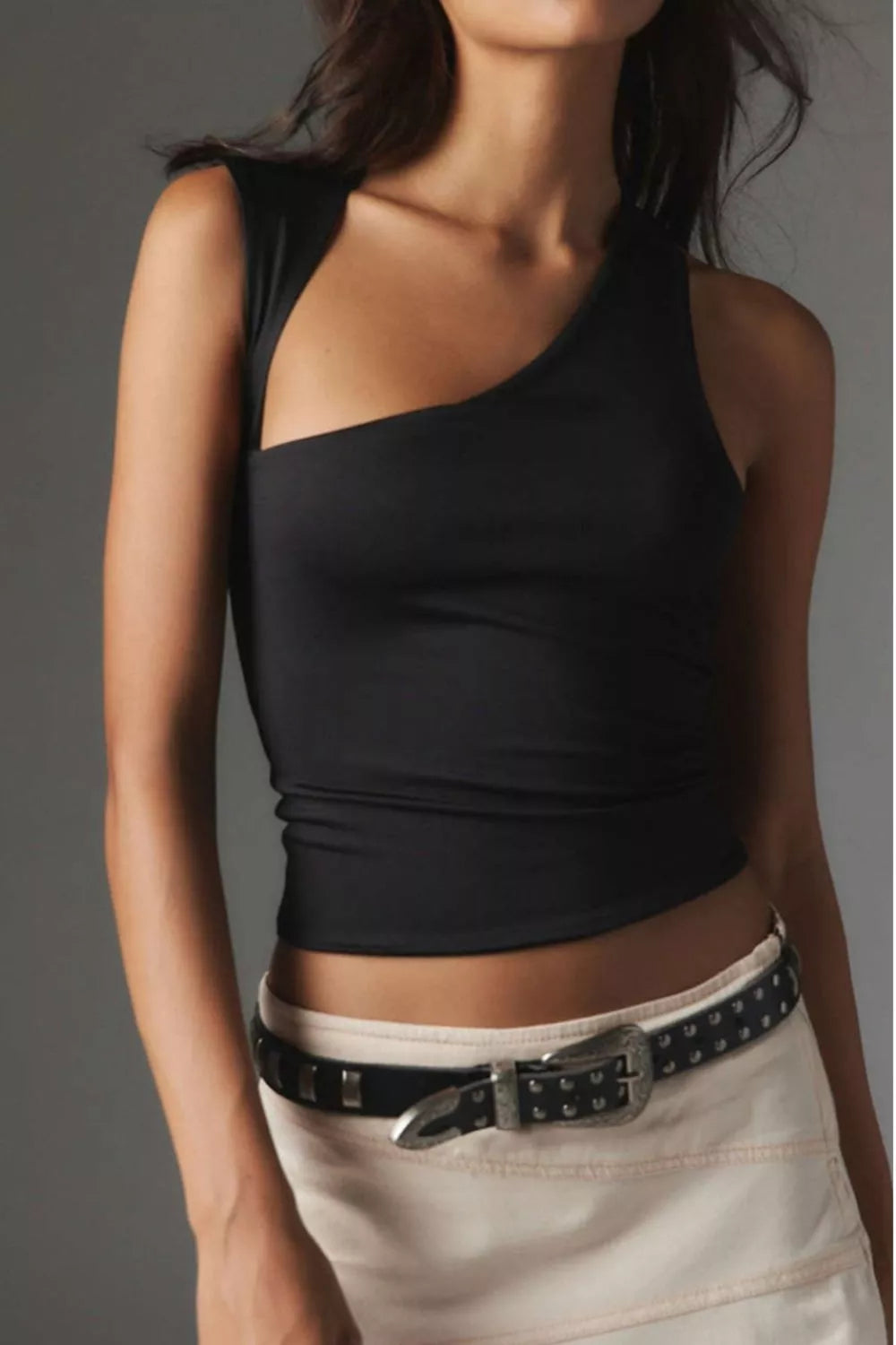 Asymmetrical Neckline Sleeveless Tank — women's tank top Australia