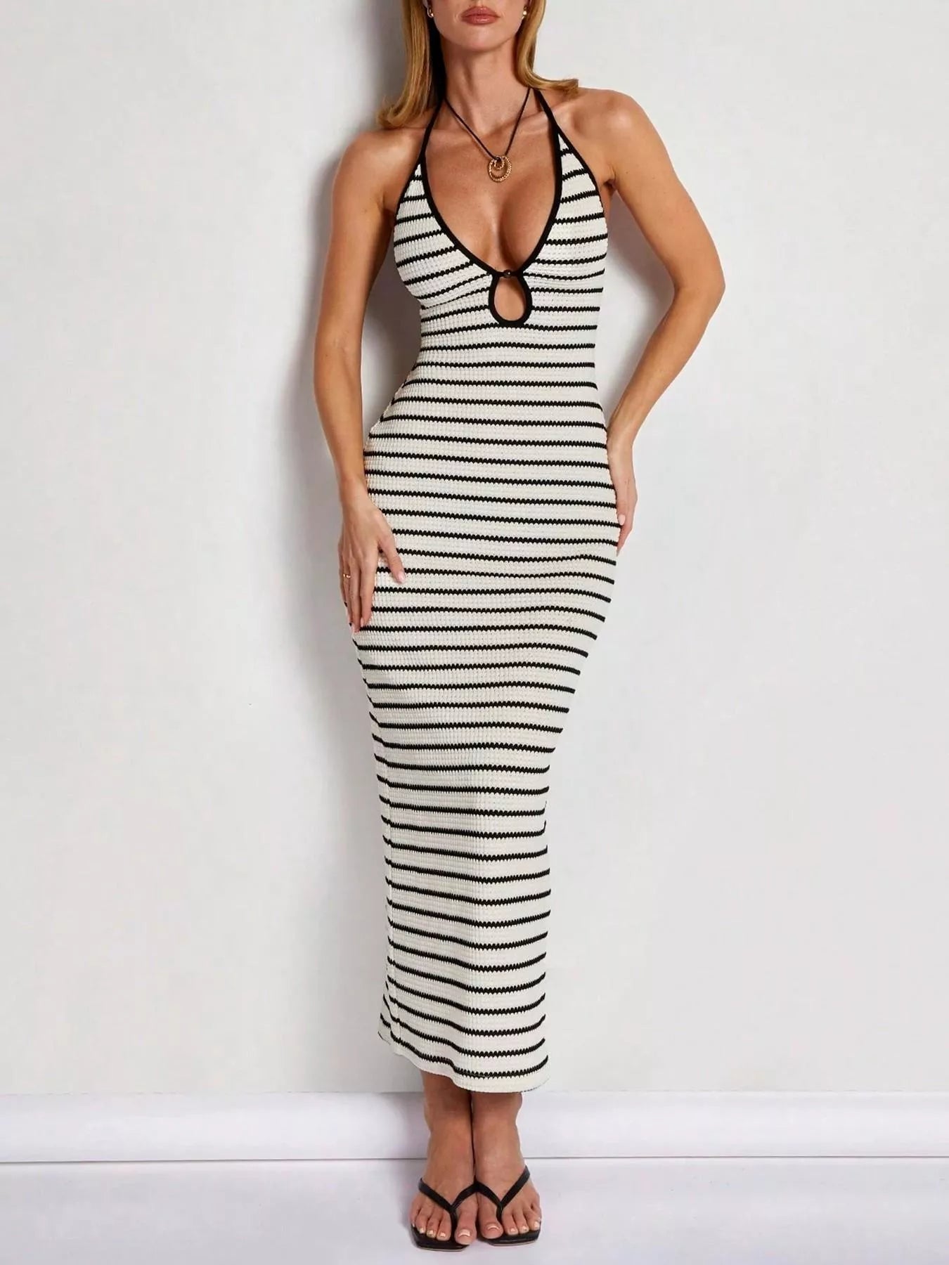 Women's Striped Halter Neck Maxi Dress — Chic and Unique AU