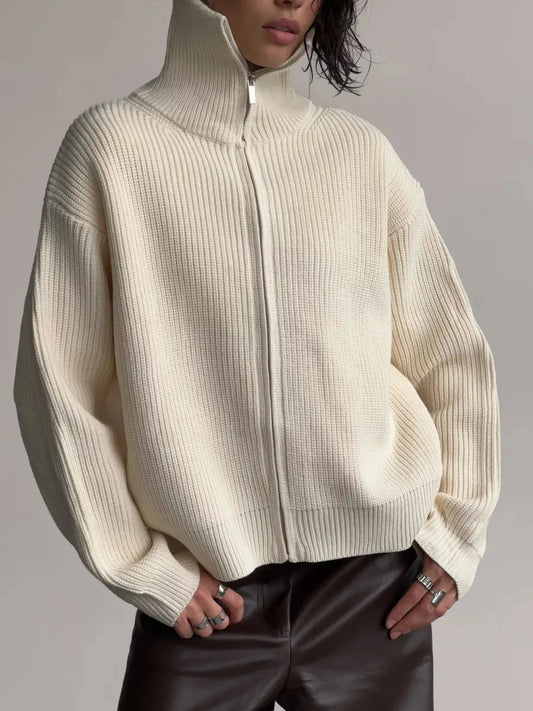 Women's Zip-Up Ribbed Knit Cardigan — women's knitwear Australia