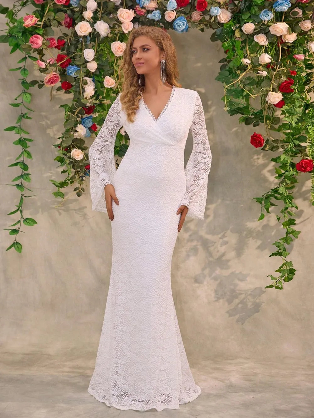 Women's Lace Surplice Flare Sleeve Maxi Dress — Chic and Unique AU