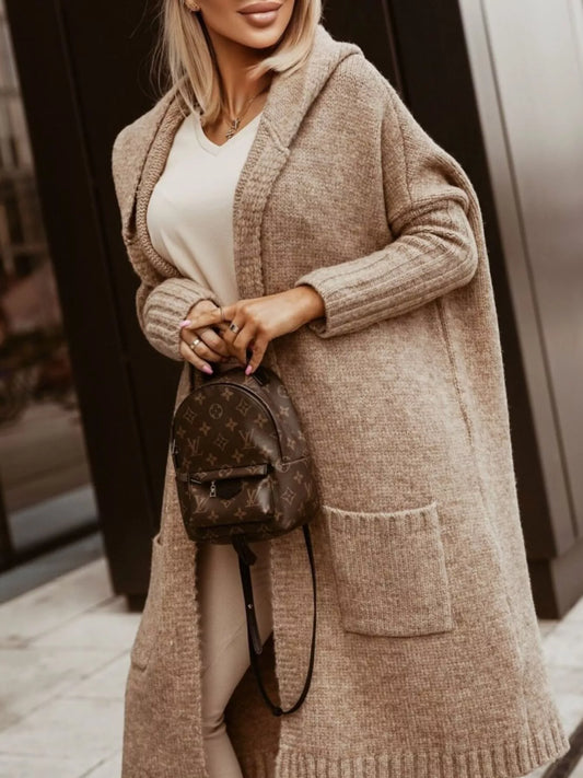 Women's Plus Size Hooded Knit Open Front Cardigan — women's knit cardigan Australia