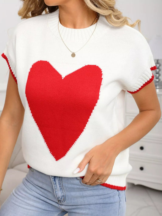 Women's Valentine's Day Heart Graphic Short Sleeve Sweater — women's knitwear Australia