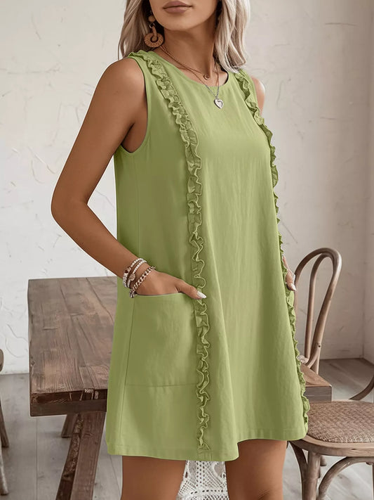 Frill Sleeveless Round Neck Dress — women's casual dress Australia