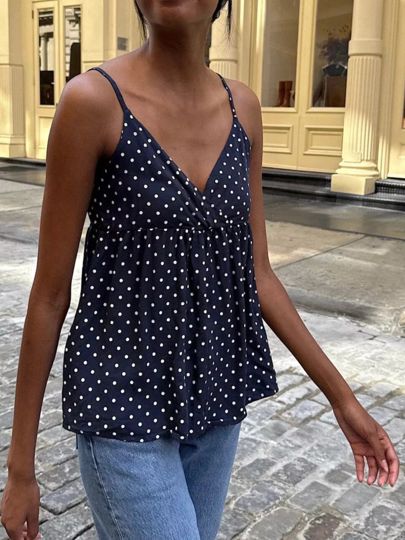 Polka Dot V-Neck Flowy Cami — women's cami Australia