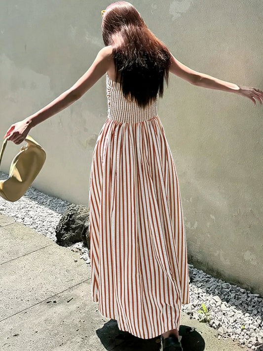 Striped Spaghetti Strap Casual Maxi Dress — women's maxi dress Australia
