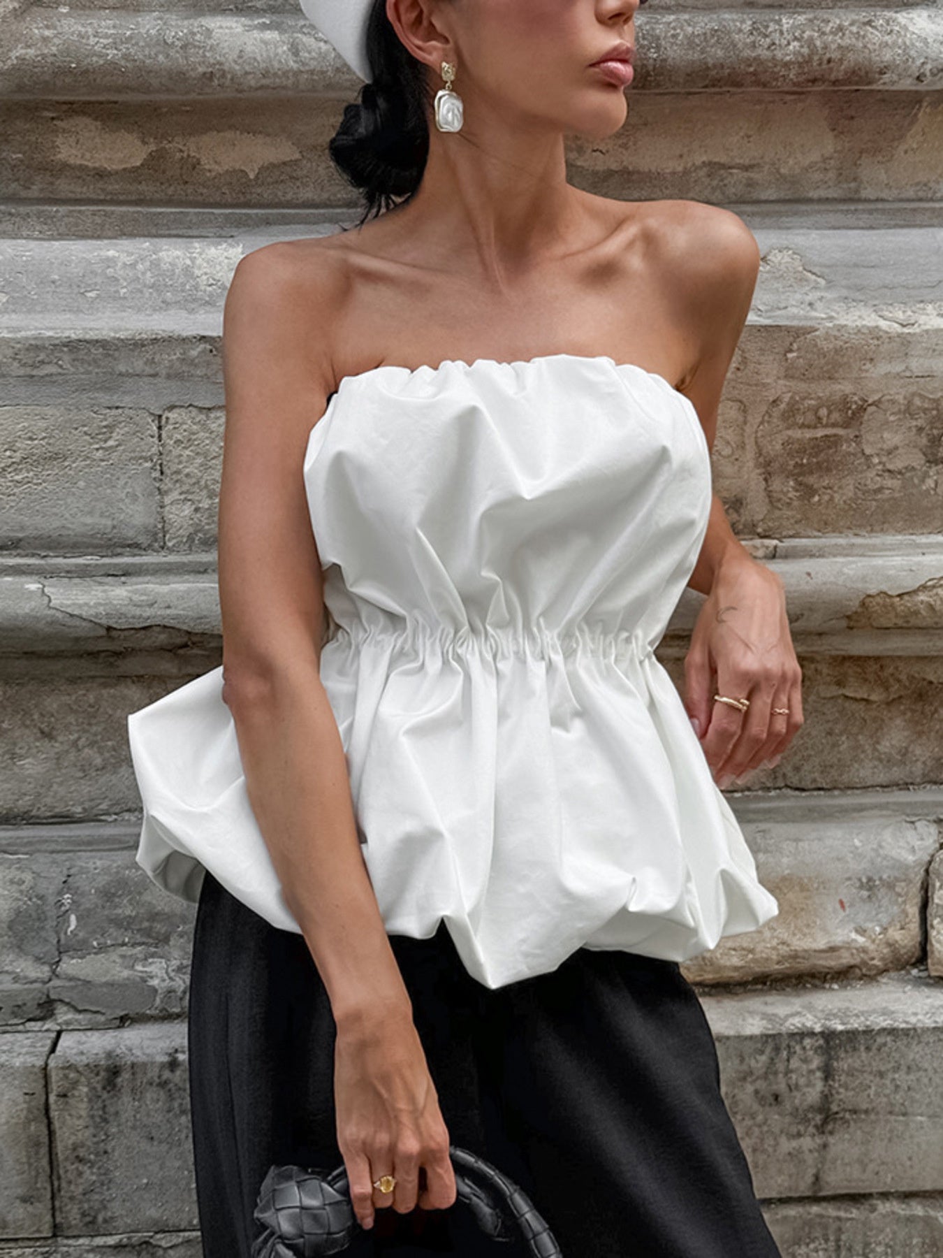 Ruched Bubble Hem Tube Top — women's top Australia