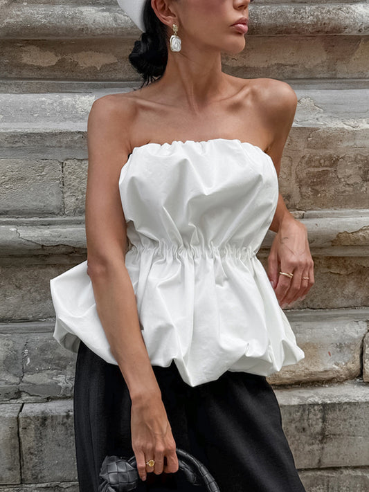 Ruched Bubble Hem Tube Top — women's top Australia