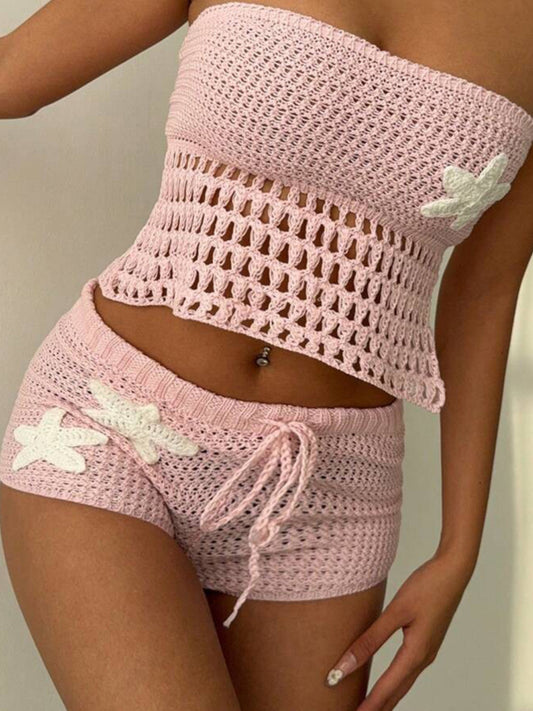 Women's Crochet Tube Top and Shorts Sweater Set — women's knit sweater set Australia