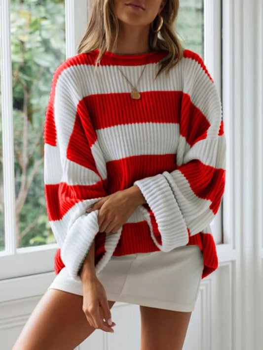 Women's Contrast Striped Round Neck Sweater — women's knitwear Australia