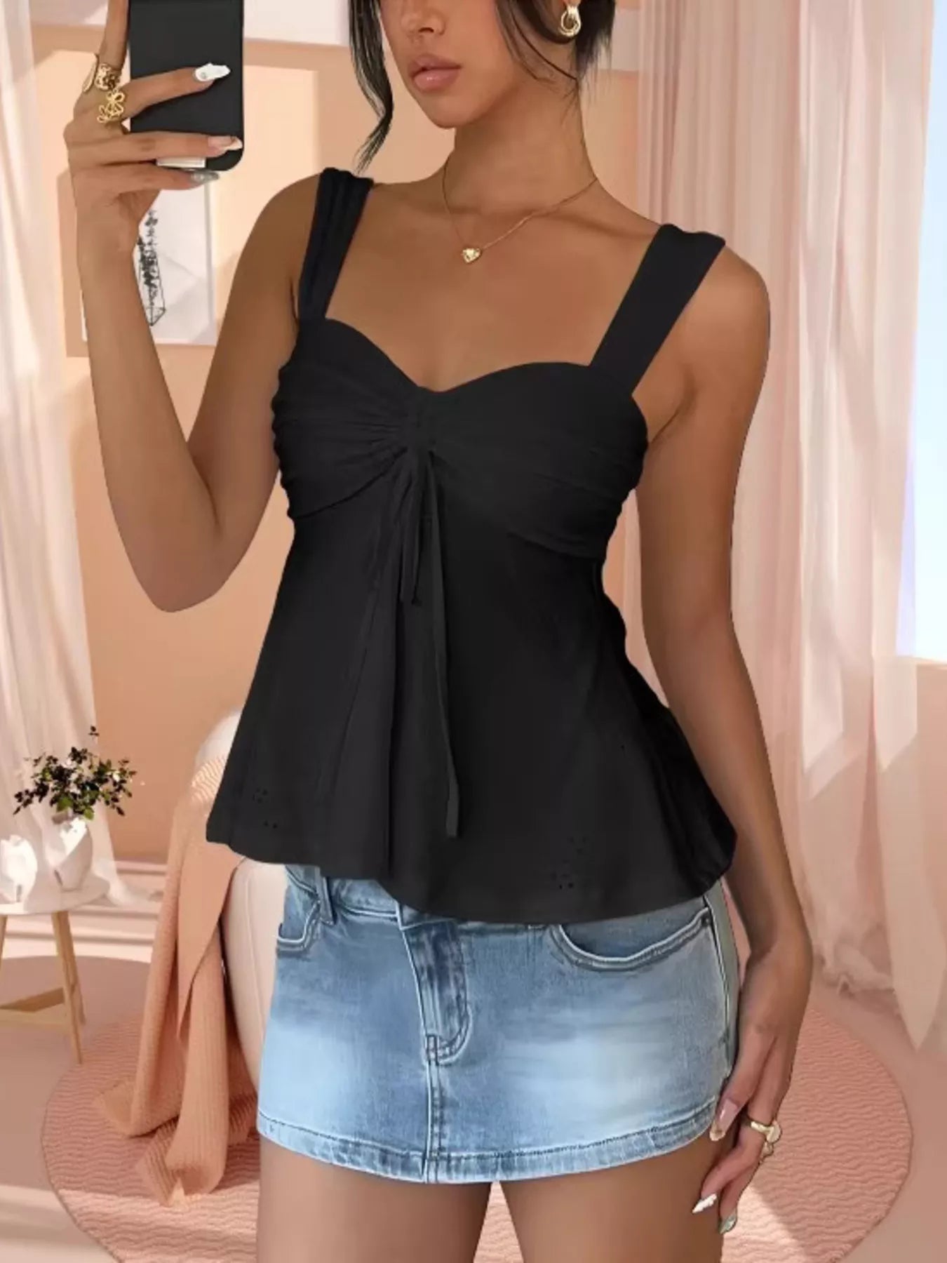 Eyelet Embroidered Drawstring Cami Top — women's cami Australia