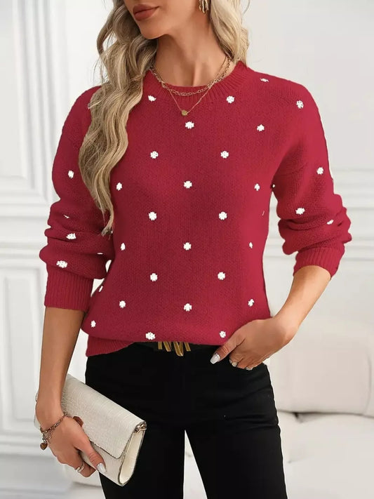 Women's Polka Dot Round Neck Sweater — women's knit sweater Australia
