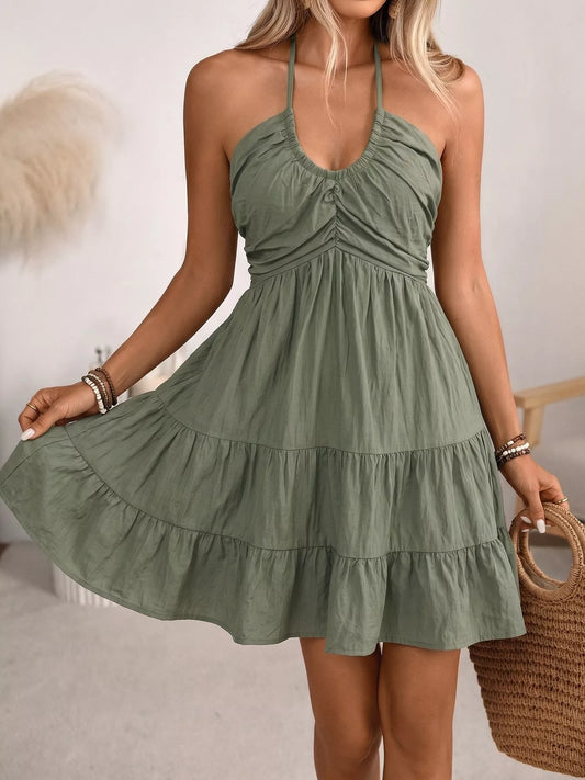 Casual Halter Neck Tiered Mini Dress — women's casual dress Australia
