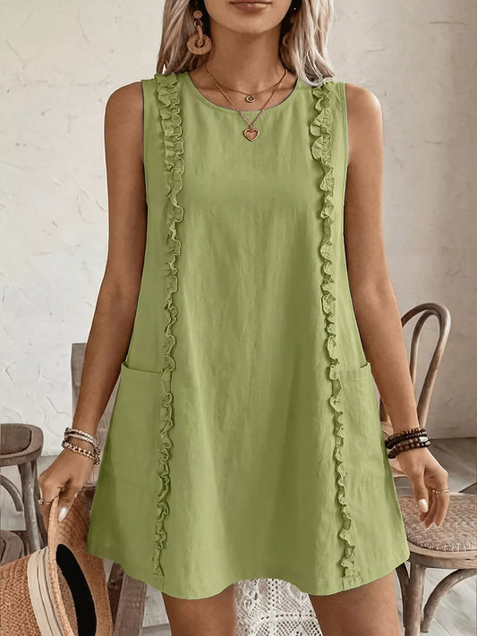 Frill Sleeveless Round Neck Dress — women's casual dress Australia