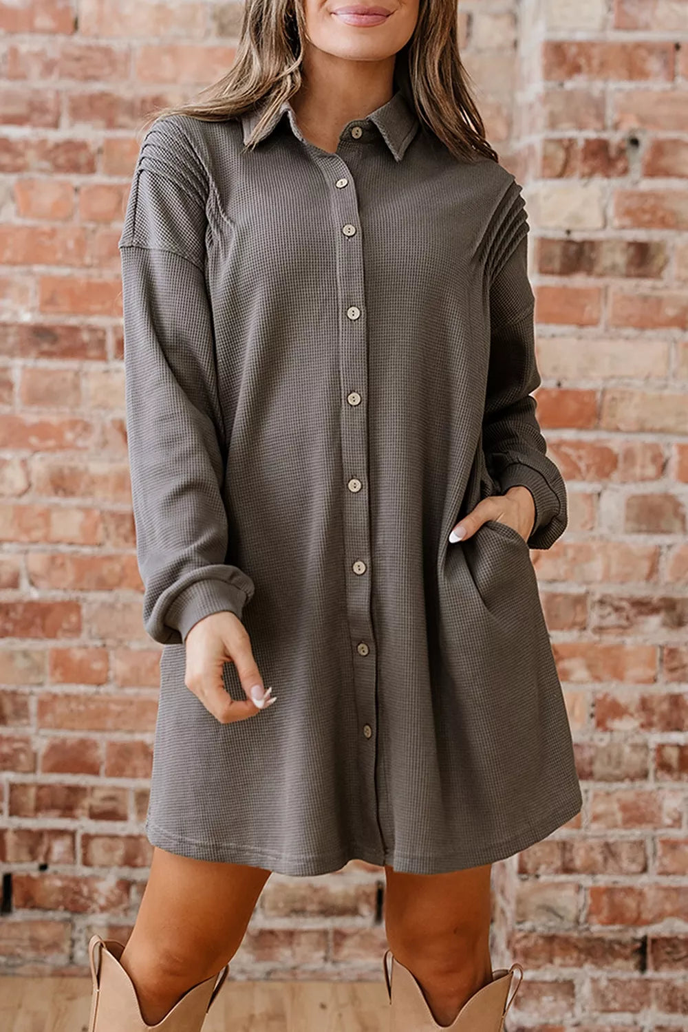 Women's Casual Button-Down Dress with Pockets — Chic and Unique AU