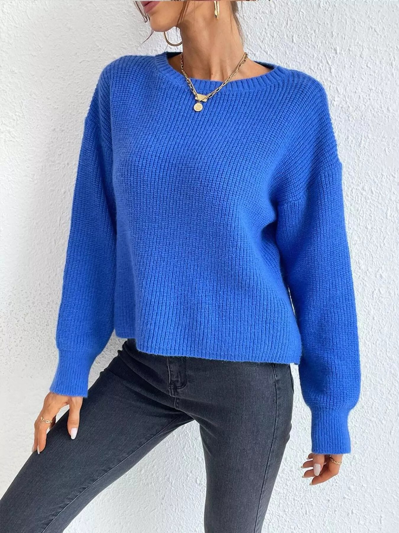 Women's Ribbed Knit Dropped Shoulder Sweater — women's knit sweater Australia