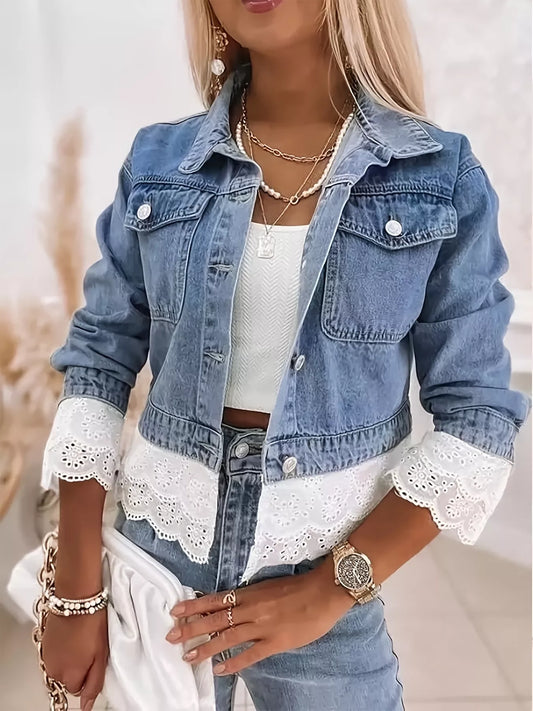 Cropped Denim Jacket with Lace Trim — women's jacket Australia