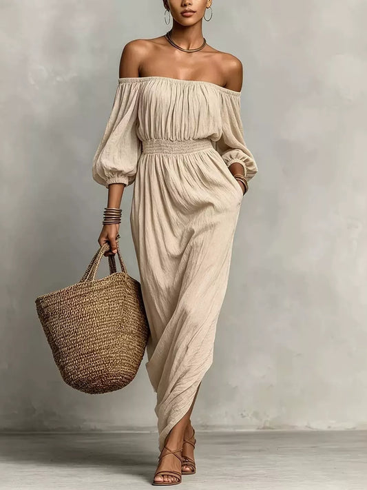 t Off-Shoulder Smocked Waist Maxi Dress — women's maxi dress Australia