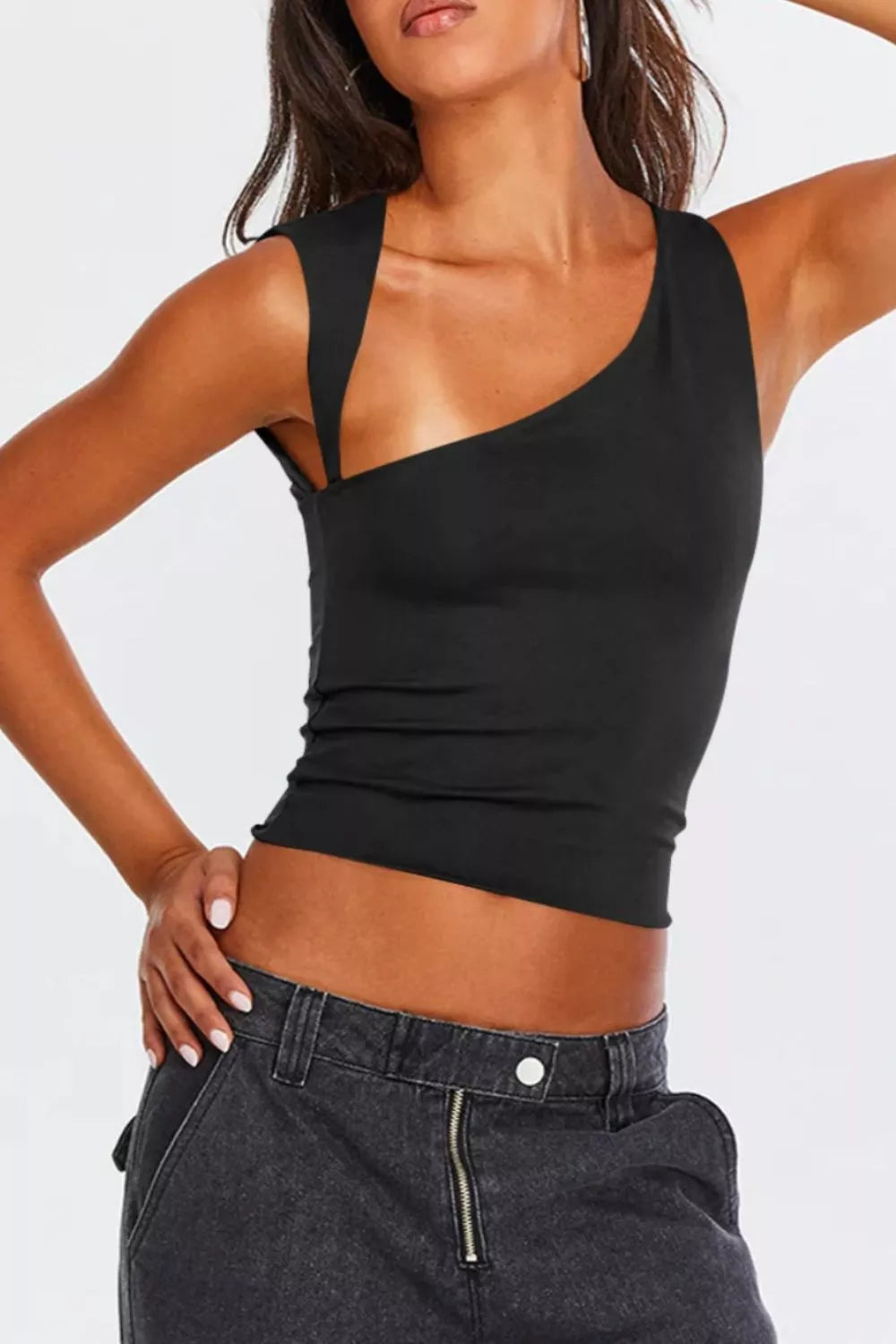 Asymmetrical Neckline Sleeveless Tank — women's tank top Australia