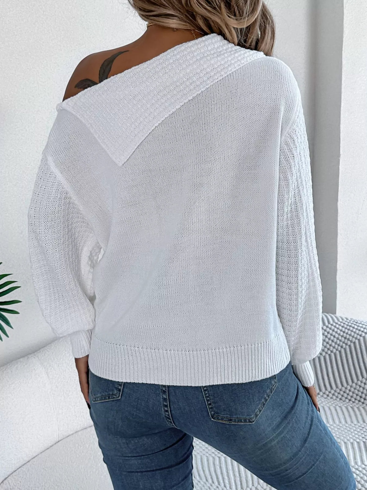 Off-Shoulder Cable Knit Sweater — women's knit sweater Australia