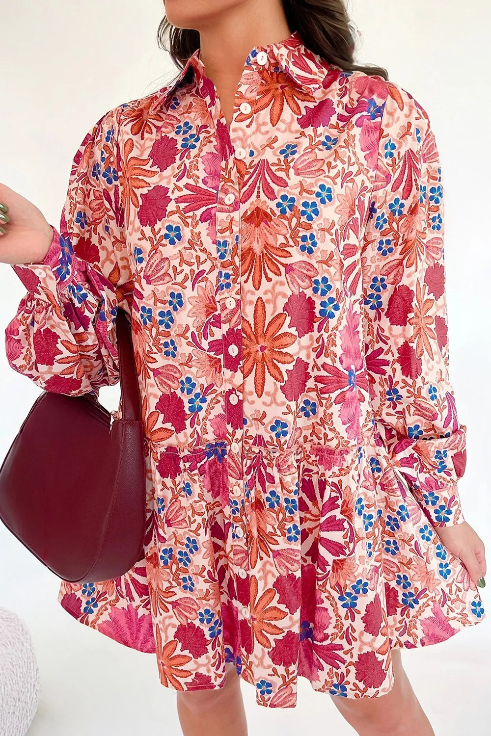 Women's Fall Flower Print Long Sleeve Mini Dress — Chic and Unique AU