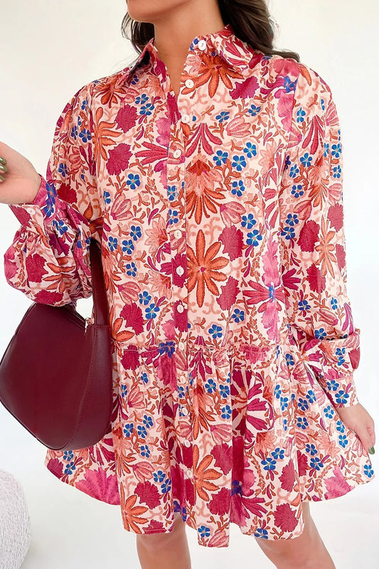 Women's Fall Flower Print Long Sleeve Mini Dress — Chic and Unique AU
