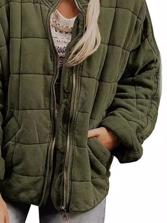 Full Size Zip Up Quilted Bomber Jacket Plus Size — women's jacket Australia