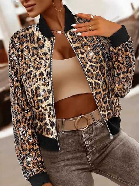 Sequin Leopard Zip Up Jacket — women's jacket Australia