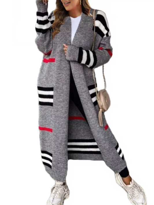 Women's Striped Longline Open Front Cardigan — women's knitwear Australia