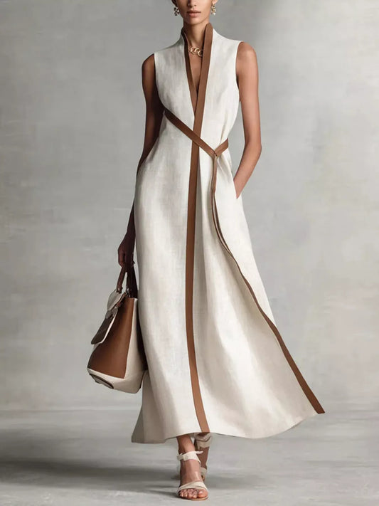 Full Size Contrast Trim Sleeveless Maxi Dress Plus Size — women's casual dress Australia