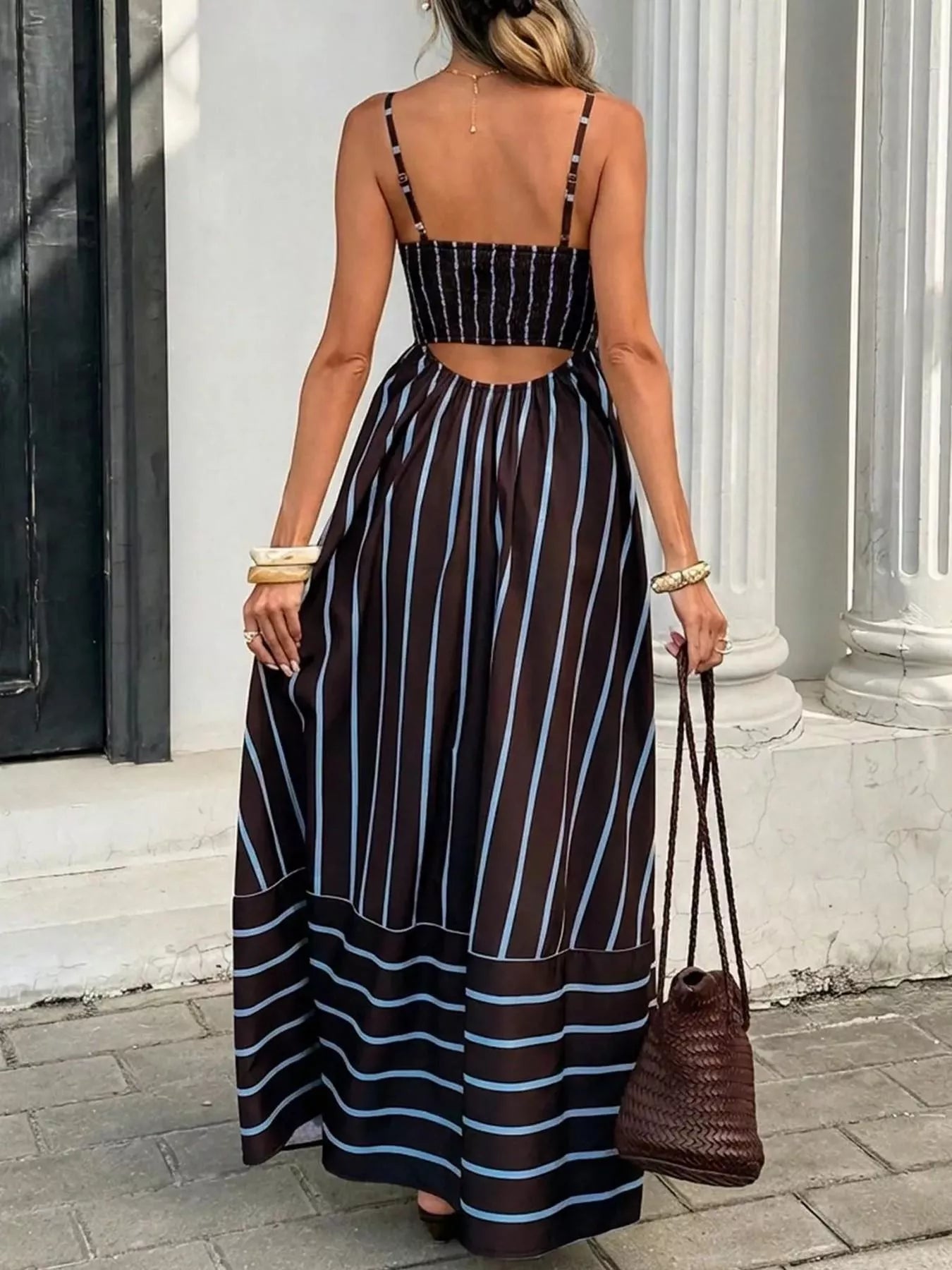 Women's Cutout Back Striped Maxi Dress — Chic and Unique AU