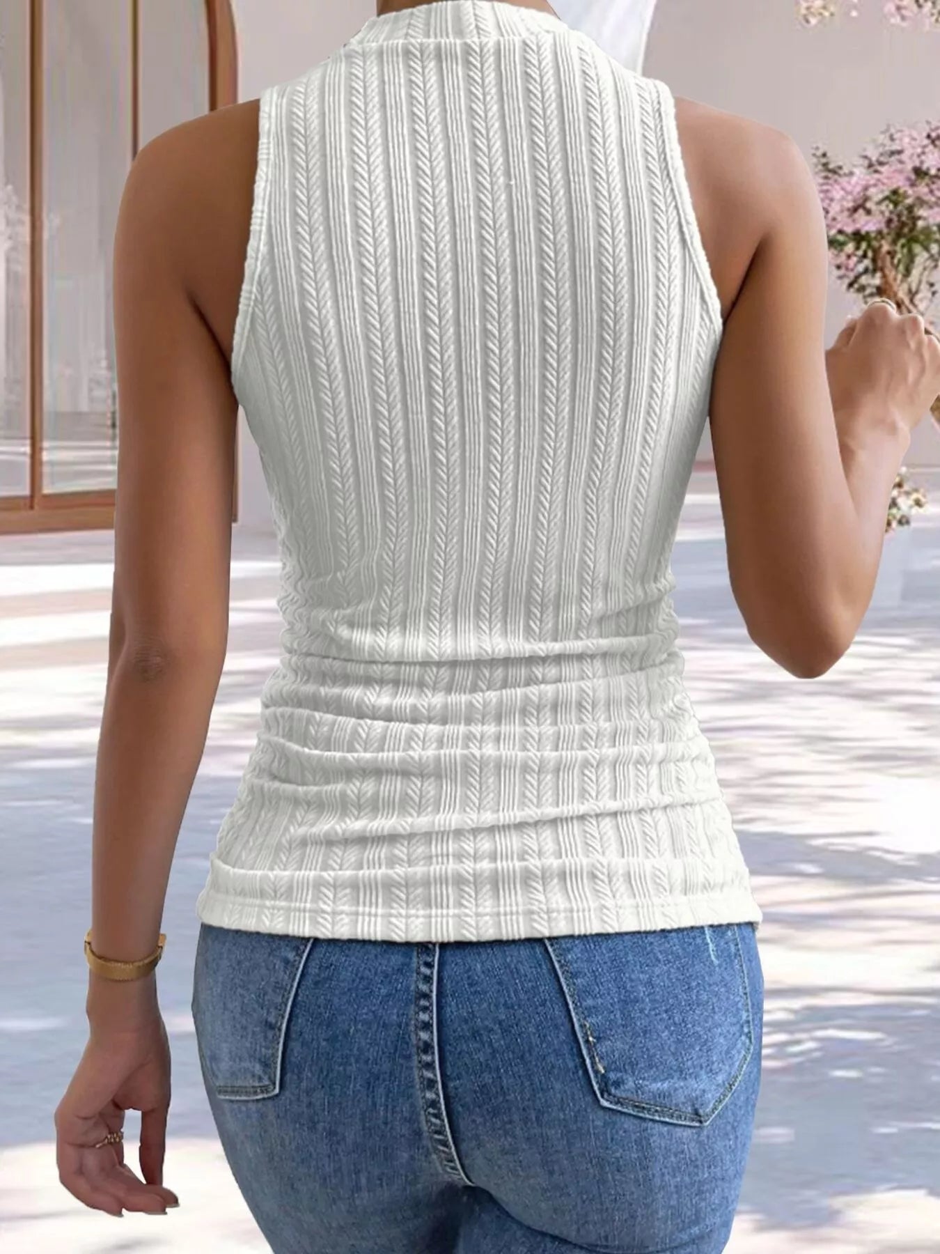 Texture Knit Mock Neck Tank — women's tank top Australia