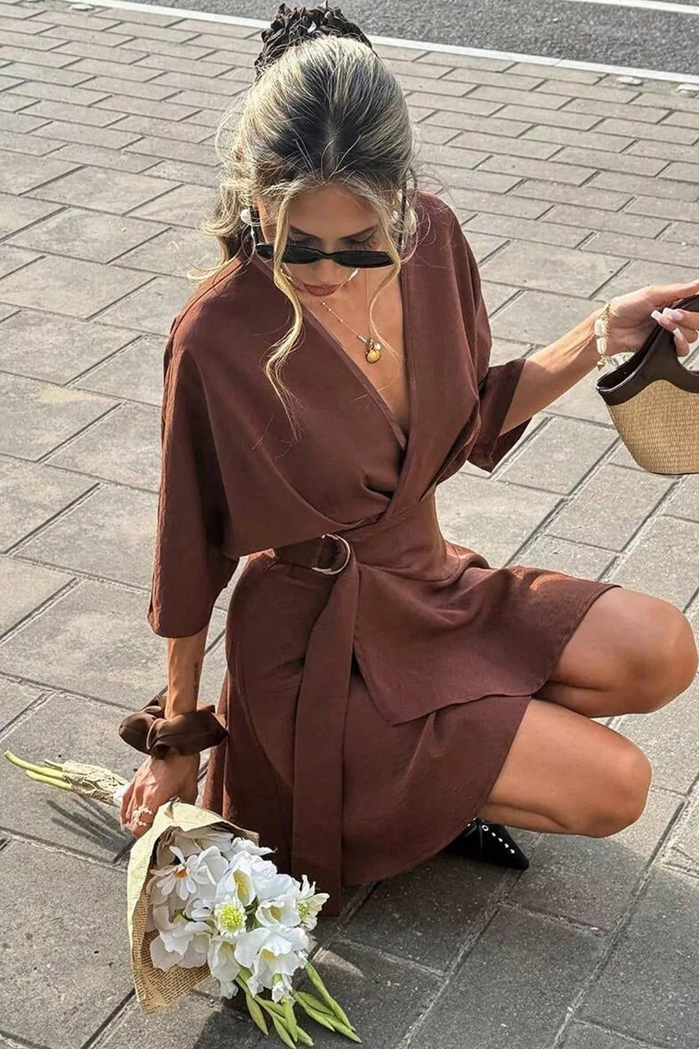 Women's Surplice Half Sleeve Mini Dress — Chic and Unique AU