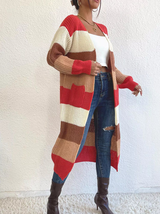 Women's Striped Color Block Open Front Knit Cardigan — women's knit cardigan Australia