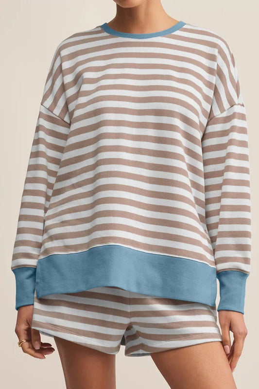 Stripe Color Block Patchwork Oversized Top and Shorts 2pcs Set — women's co-ord set Australia