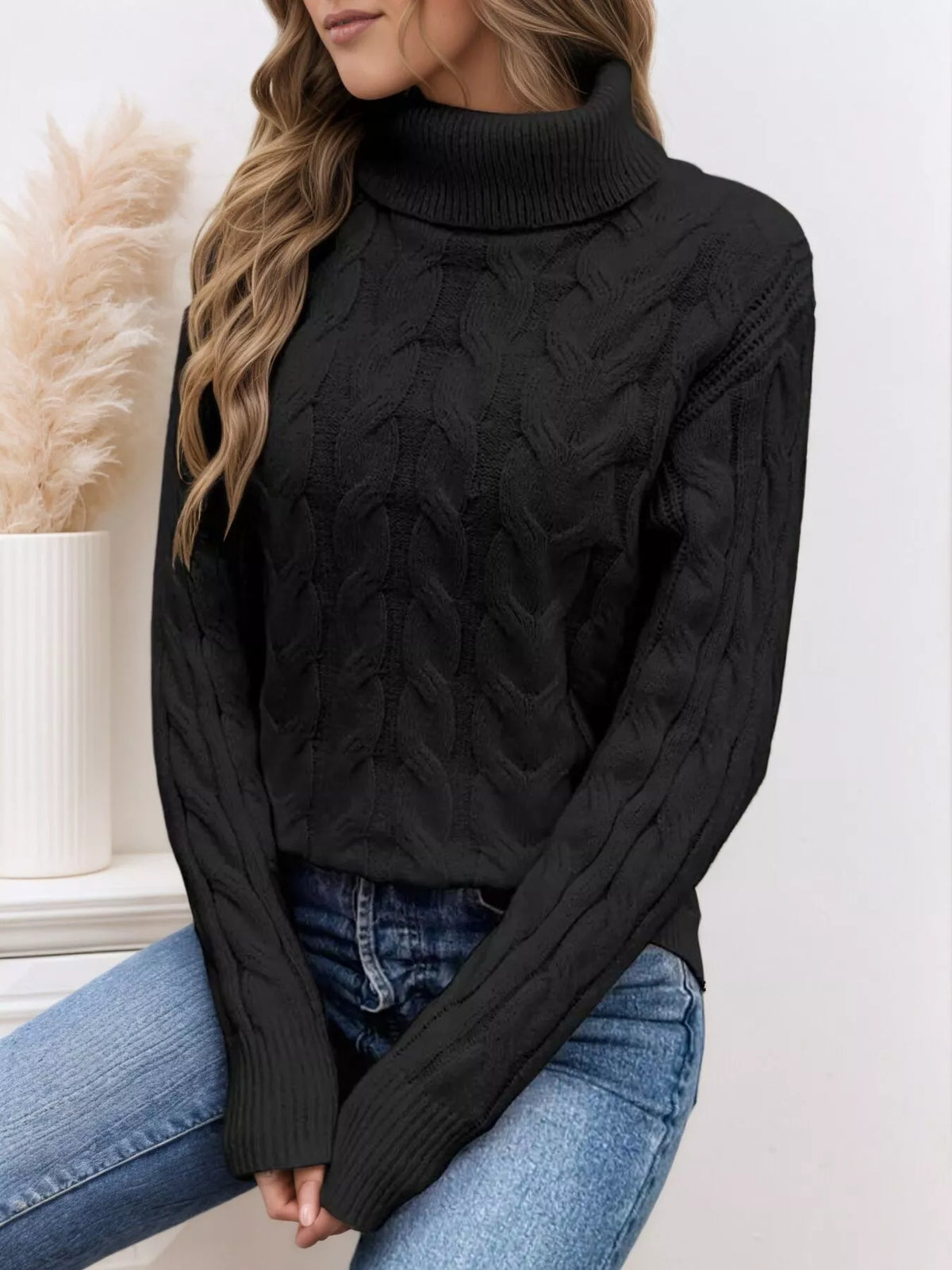 Women's Cable Knit Turtleneck Long Sleeve Sweater — women's knit sweater Australia
