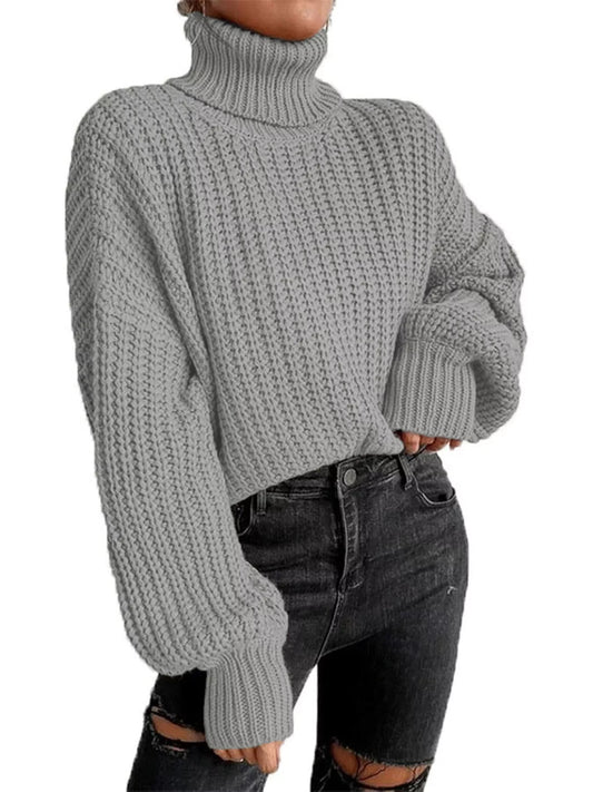 Women's Chunky Knit Turtleneck Long Sleeve Sweater — women's knit sweater Australia