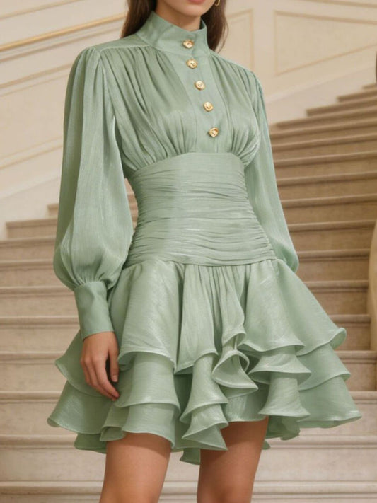 Ruffled Layered Lantern Sleeve Mini Dress — women's formal dress Australia