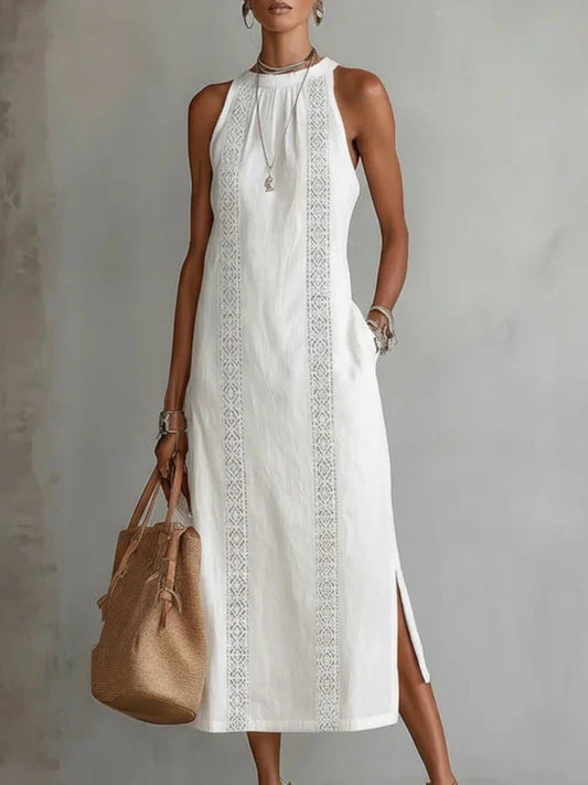 Side Slit Sleeveless Hollow-Out Trimmed Midi Dress — women's casual dress Australia