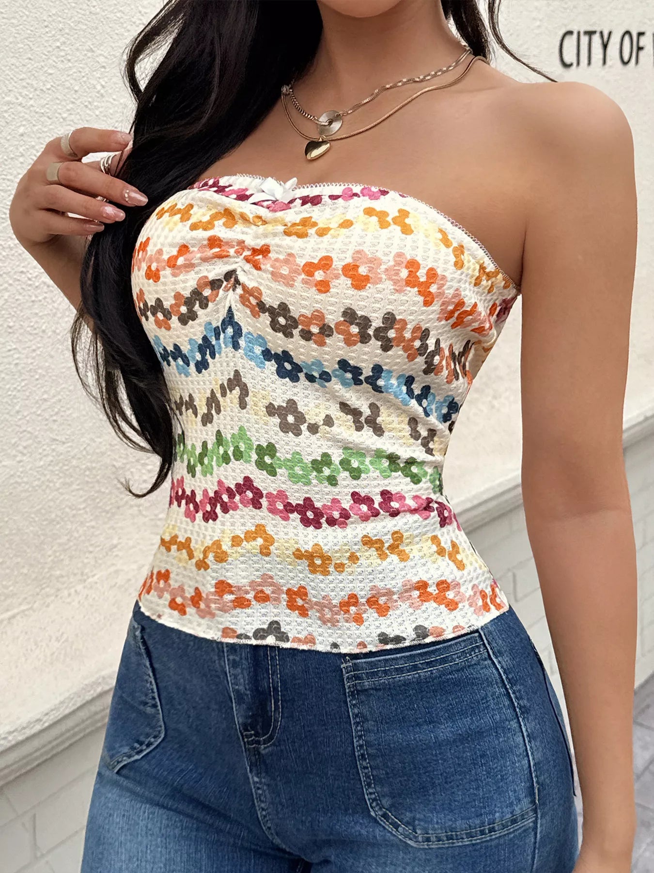 Floral Ruched Tube Top — women's top Australia