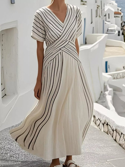 Women's Full Size Striped Short Sleeve Wrap Maxi Dress Plus Size — Chic and Unique AU