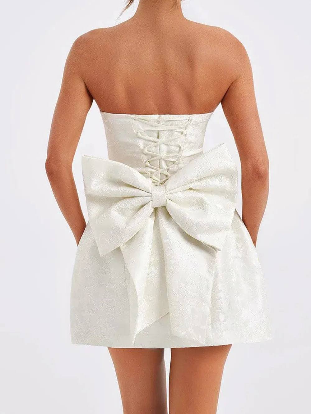 Women's Lace-Up Sleeveless Satin Mini Dress with Bow — Chic and Unique AU