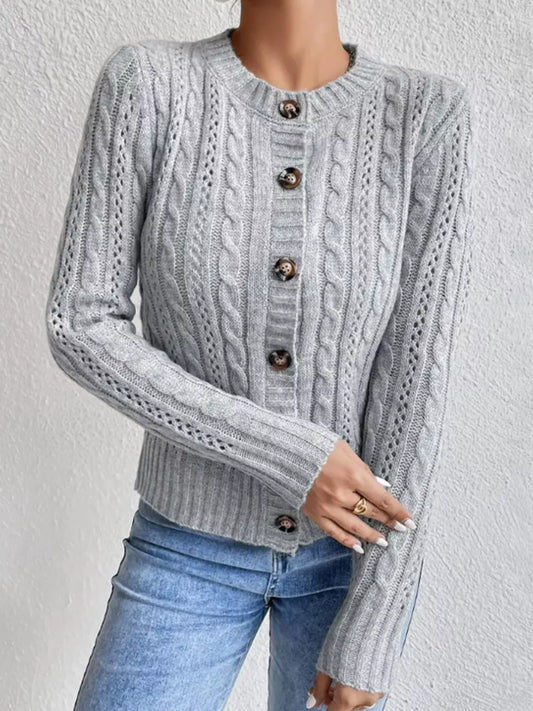Women's Cable Knit Button-Up Cardigan — women's knit cardigan Australia