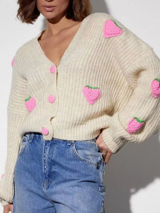 Women's Strawberry Button Down Cardigan — women's knitwear Australia