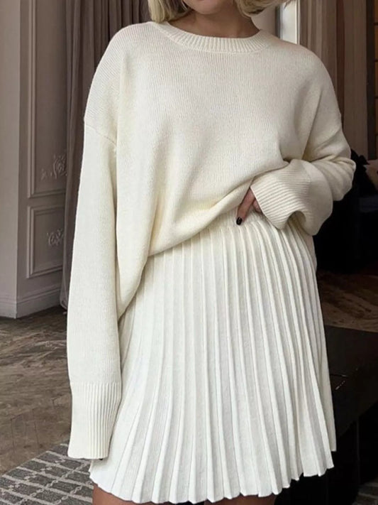 Women's Round Neck Top and Pleated Skirt Sweater Set — women's knitwear Australia