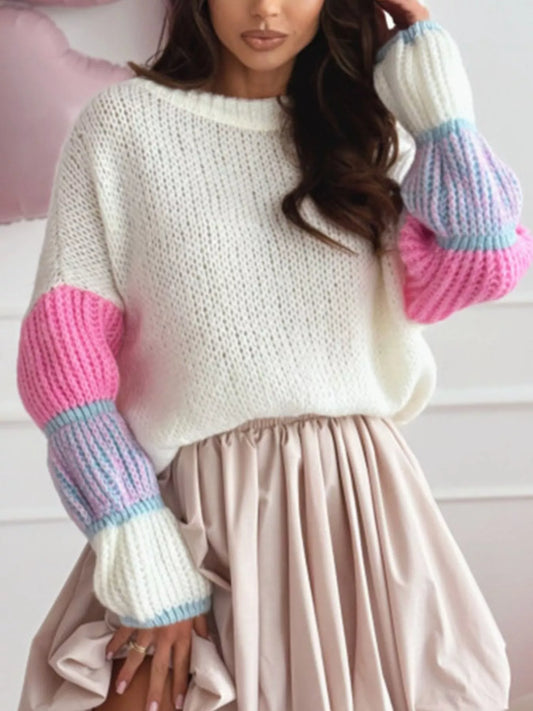 Women's Color Block Round Neck Sweater — women's knitwear Australia